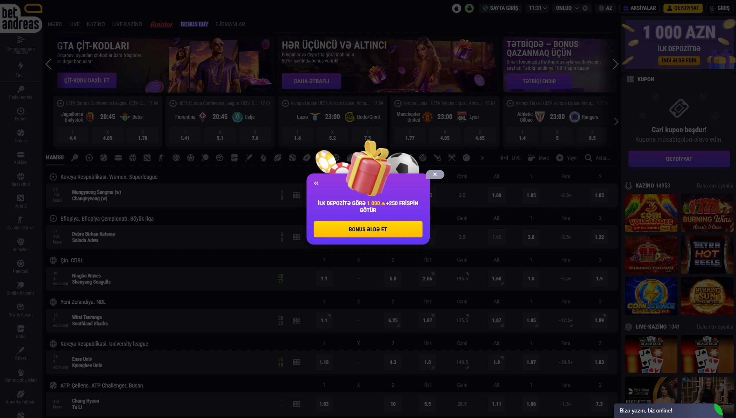 Girişdən sonra əldə edilə bilən bonus və təkliflər