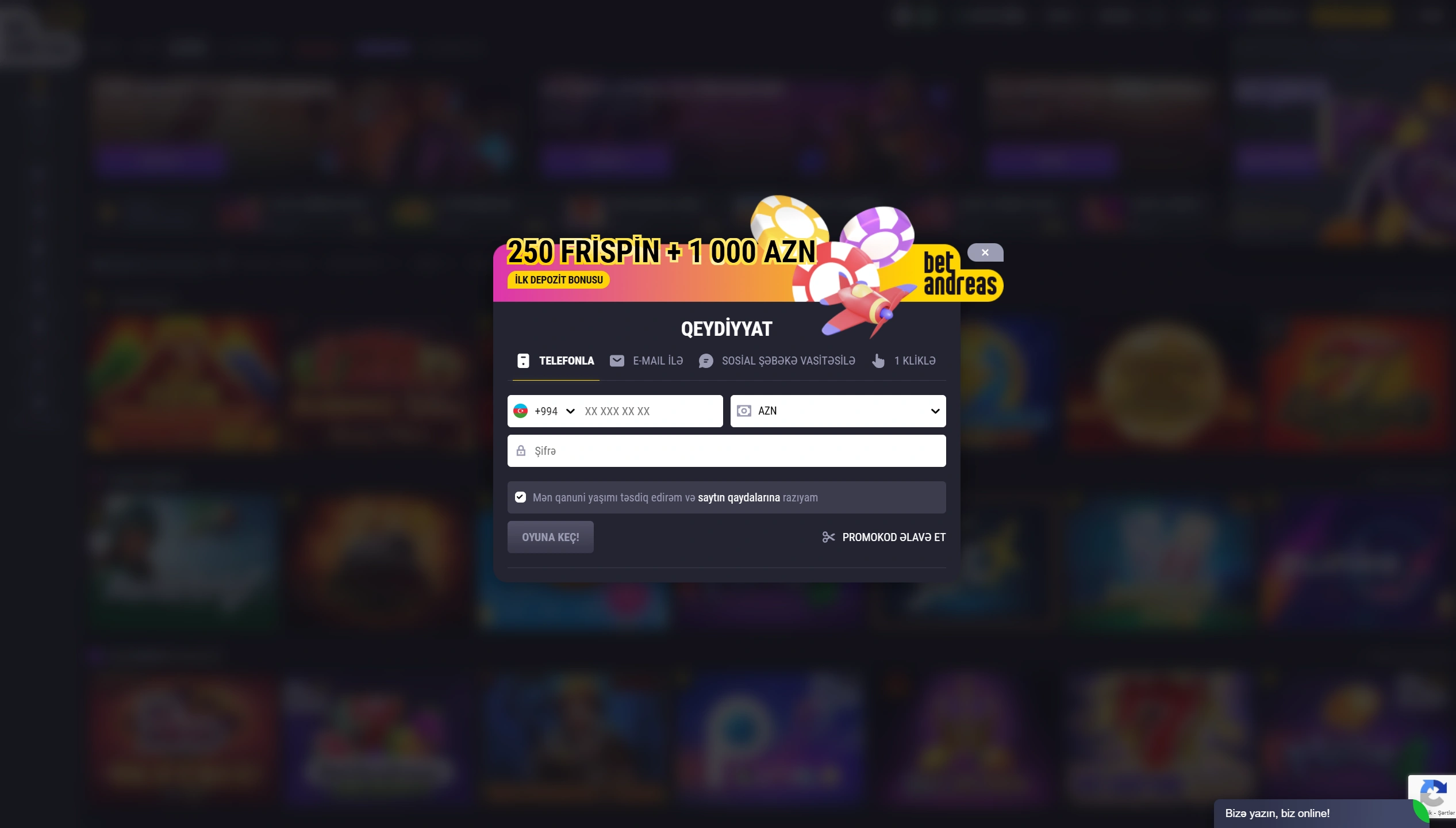 Betandreas-da qeydiyyat mərhələləri